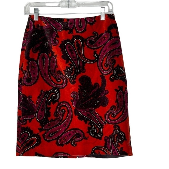 TALBOTS Orange Velvet Purple Paisley Pencil Midi Skirt Size 2 - Picture 13 of 15